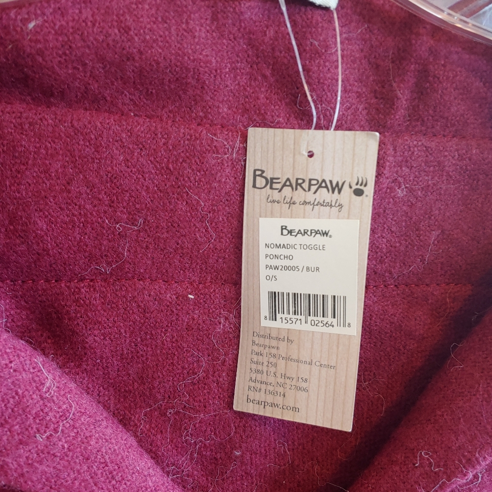 Bearpaw Women's Burgundy Patterned Fringe Poncho - Picture 3 of 4